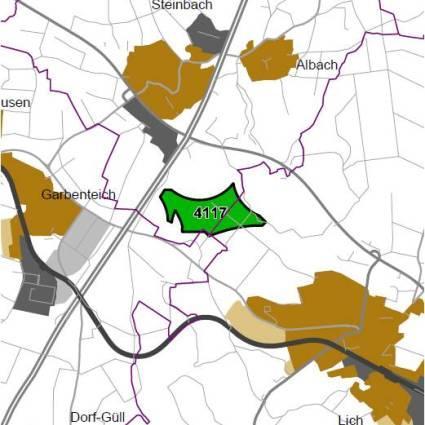 Nummer: 4117 Bestand: Planung: Grösse (ha): 58 Landkreis(e): Landkreis Gießen Kommune(n): Pohlheim, Lich, Fernwald Gemarkung(en): Garbenteich, Lich, Steinbach Waldanteil (%): 94 Laubwaldanteil: 25