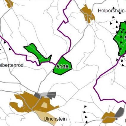 Nummer: 5136 Bestand: Planung: Grösse (ha): 56 Landkreis(e): Vogelsbergkreis Kommune(n): Ulrichstein, Feldatal Gemarkung(en): Helpershain, Ulrichstein, Köddingen, Stumpertenrod Waldanteil (%): 95