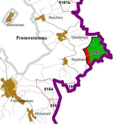 Nummer: 5163 Bestand: Planung: Grösse (ha): 118 Landkreis(e): Vogelsbergkreis Kommune(n): Freiensteinau Gemarkung(en): Reinhards, Weidenau Waldanteil (%): 87 Laubwaldanteil: 1 Nadelwaldanteil: 26