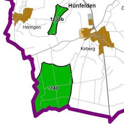 Nummer: 1140 Bestand: Planung: Grösse (ha): 297 Landkreis(e): Landkreis LimburgWeilburg Kommune(n): Hünfelden Gemarkung(en): Heringen, Kirberg Waldanteil (%): 96 Laubwaldanteil: 16 Nadelwaldanteil: