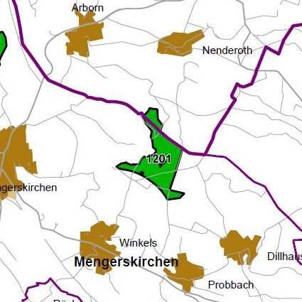 Nummer: 1201 Bestand: Planung: Grösse (ha): 68 Landkreis(e): LahnDillKreis, Landkreis LimburgWeilburg Kommune(n): Greifenstein, Mengerskirchen Gemarkung(en): Arborn, Nenderoth, Mengerskirchen,