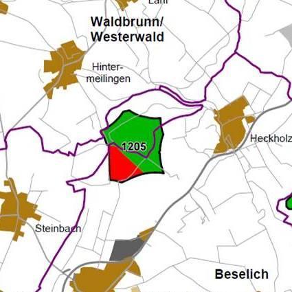 Nummer: 1205 Bestand: Planung: Grösse (ha): 112 Landkreis(e): Landkreis LimburgWeilburg Kommune(n): Beselich, Waldbrunn(Westerwald), Hadamar Gemarkung(en): Heckholzhausen, Obertiefenbach,