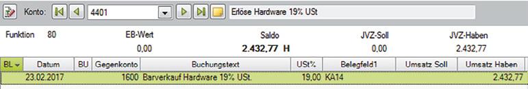 12 Buchen von Kassenvorgängen Wareneingang Software 19% VSt 5402 871,01 EUR Soll Porto 6800 16,90 EUR Soll Erlöse Hardware