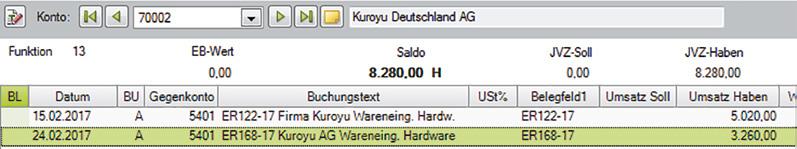 16 Buchen von Bankvorgängen Lieferant Kuroyu Deutschland AG 70002 8.