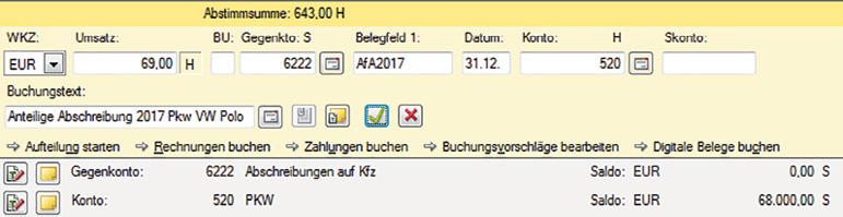 .. Übung 2: Abschreibungen buchen Aufgabe 1 Buchen Sie die Abschreibung