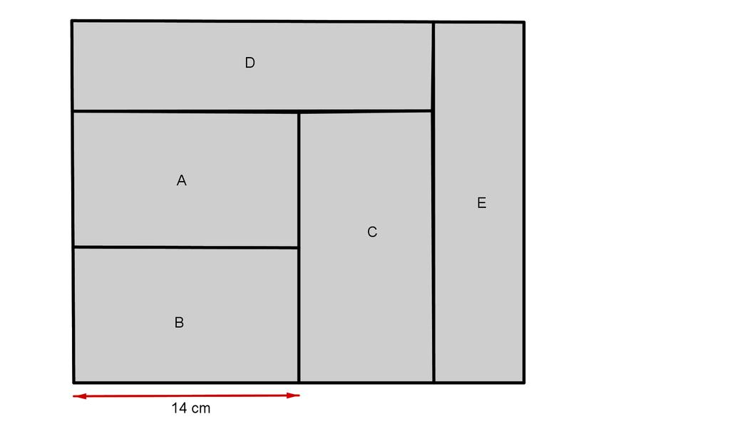 AP 2018 Mathematik Teil B S.4/6 Aufgabe 4 Die obige Zeichnung ist nicht massstabsgetreu! a) Die Rechtecke A, B und C haben alle den gleichen Umfang von 39cm.