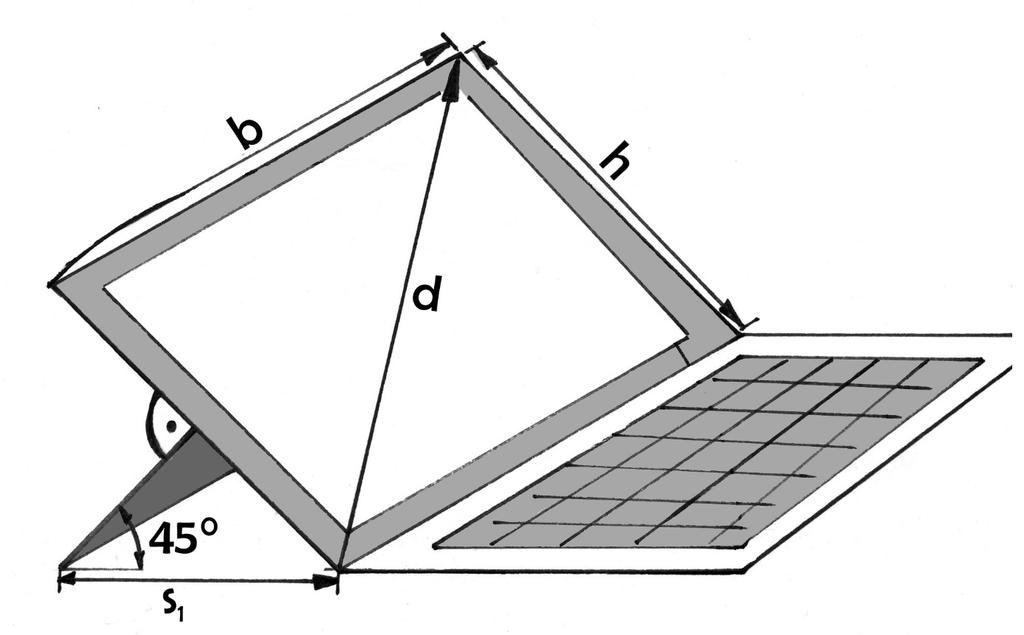 AP 2018 Mathematik Teil B S.5/6 Aufgabe 5 Die Abbildung zeigt ein Tablet. Für die eingezeichnete Strecke s1 gilt s1 = 15cm. Der Ständer des Tablets ist in der Mitte der Höhe h des Tablets angebracht.