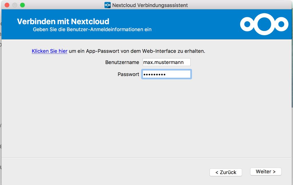 Die Synchronisation einrichten Nun wirst du aufgefordert, einen Benutzernamen und ein Passwort einzugeben Diessind die exakt selben