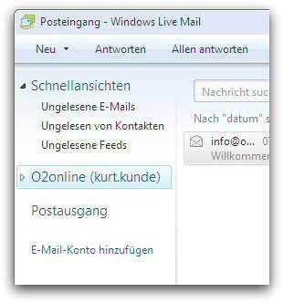 E-Mails mit Windows Mail 14.x (Windows XP) 1. Starten Sie Windows Mail. 2. Klicken Sie auf den Punkt E-Mail-Konto hinzufügen: 3.