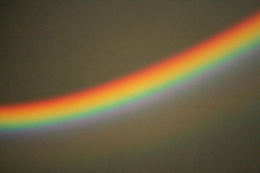 Ringsum im Raum entsteht ein Regenbogen (Abb. 2). Der Regenbogen ist besser zu sehen, wenn der Overheadprojektor und das Glas wie in Abb.