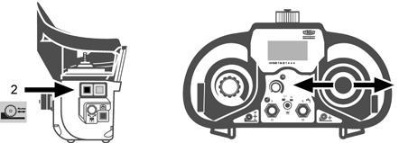 Vorschub Arretierung Gehen Sie so vor: Drücken Sie den Joystick in die gewünschte Fahrtrichtung und betätigen Sie gleichzeitig die Fixiertaste (2).