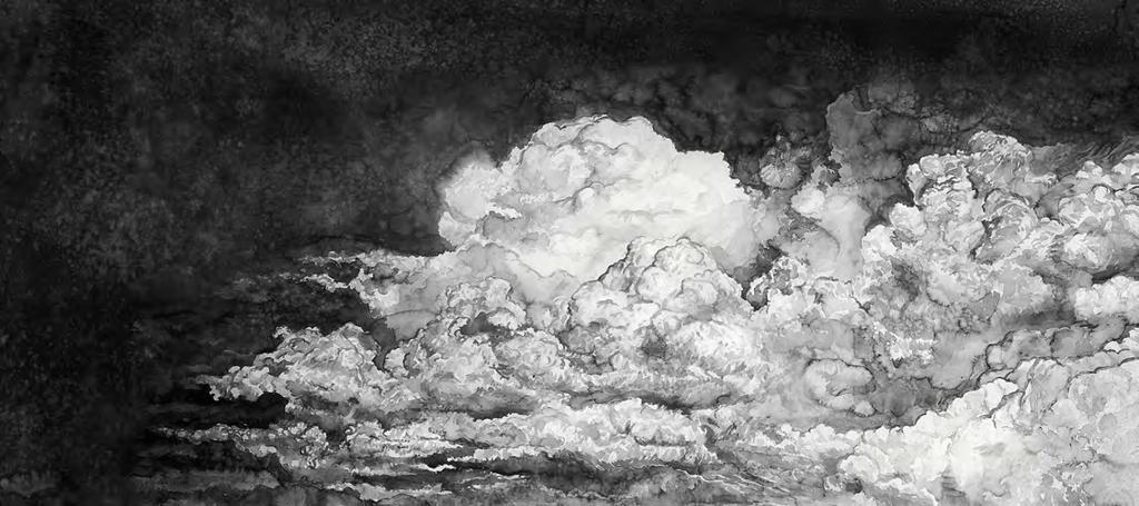 Hans Op de Beeck, Clouds (Study 2), 13, painting: black-and-white watercolour on Arches paper in wooden frame, 255 4,4 130,6 cm Sinfoniekonzerte 1.