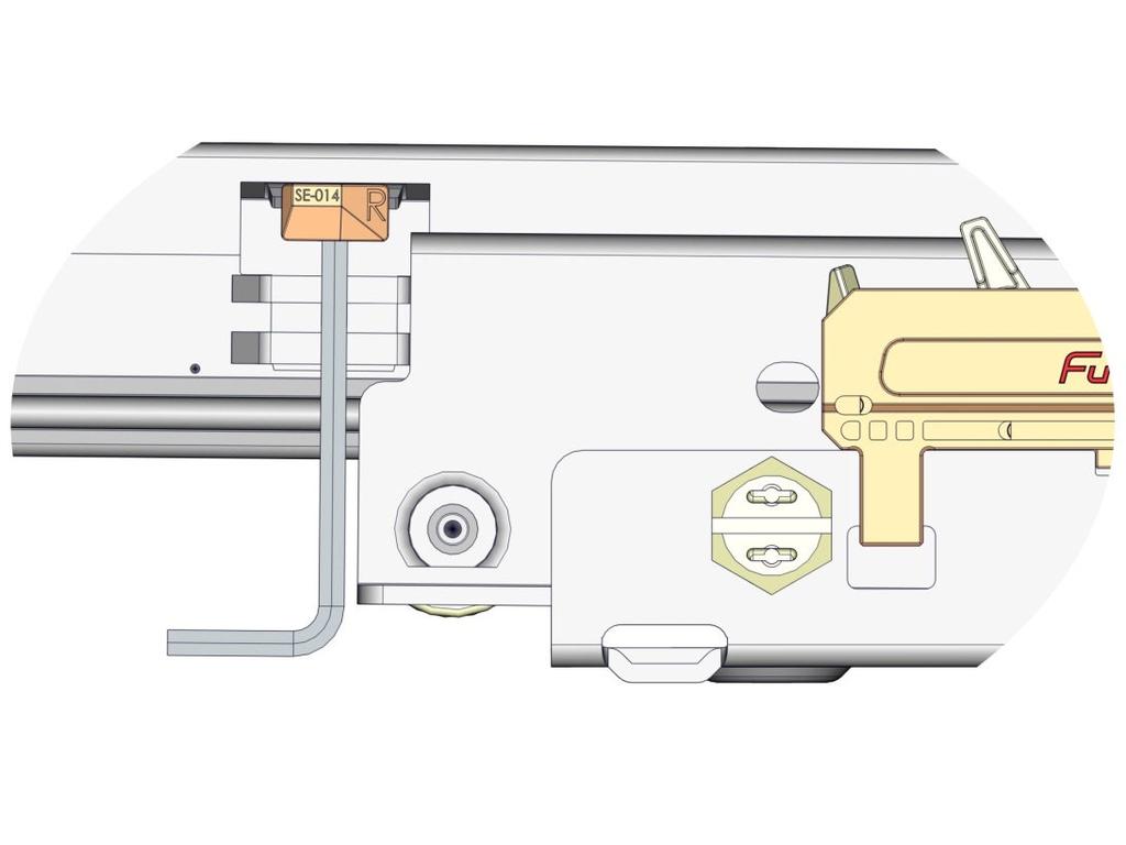 1mm Allen key Inbusschlüssel F + Der Mitnehmer für die Einzugsmechanik lt. Einbauzeichnung 10 hat eine zuladungsabhängige Einstellmöglichkeit (Fig. F) die auf 1mm Abstand eingestellt werden muss.