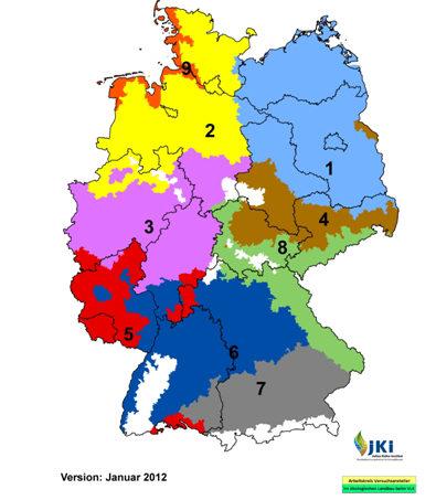 LSV-Auswertung Die Sortenversuche Öko-Wintergerste werden über Bundeslandgrenzen hinweg in festgelegten Anbaugebieten (ABG) gemeinsam abgestimmt und ausgewertet.