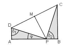 4 Beweisvorschlag (Kongruenz von Dreiecken): M sei der Mittelpunkt der Strecke CD, P liege auf AB, 1 cm von B entfernt Zeichnet man in dem vorgegebenen Viereck ABCD die Strecken PD und PC ein, so