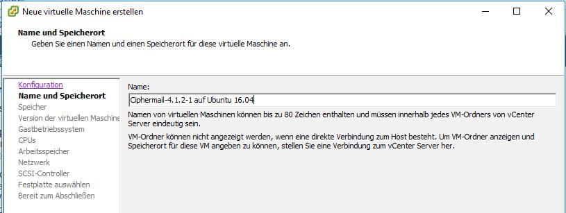 Legen Sie nun im vsphere Client auf dem ESXi eine neue virtuelle Maschine an und wählen Sie für die