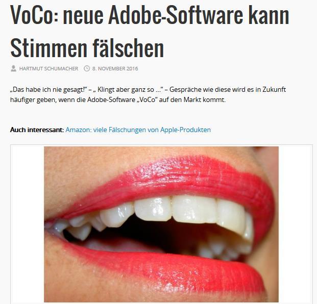 Software fälscht jede Stimme VoCo Quelle: http://androidmag.