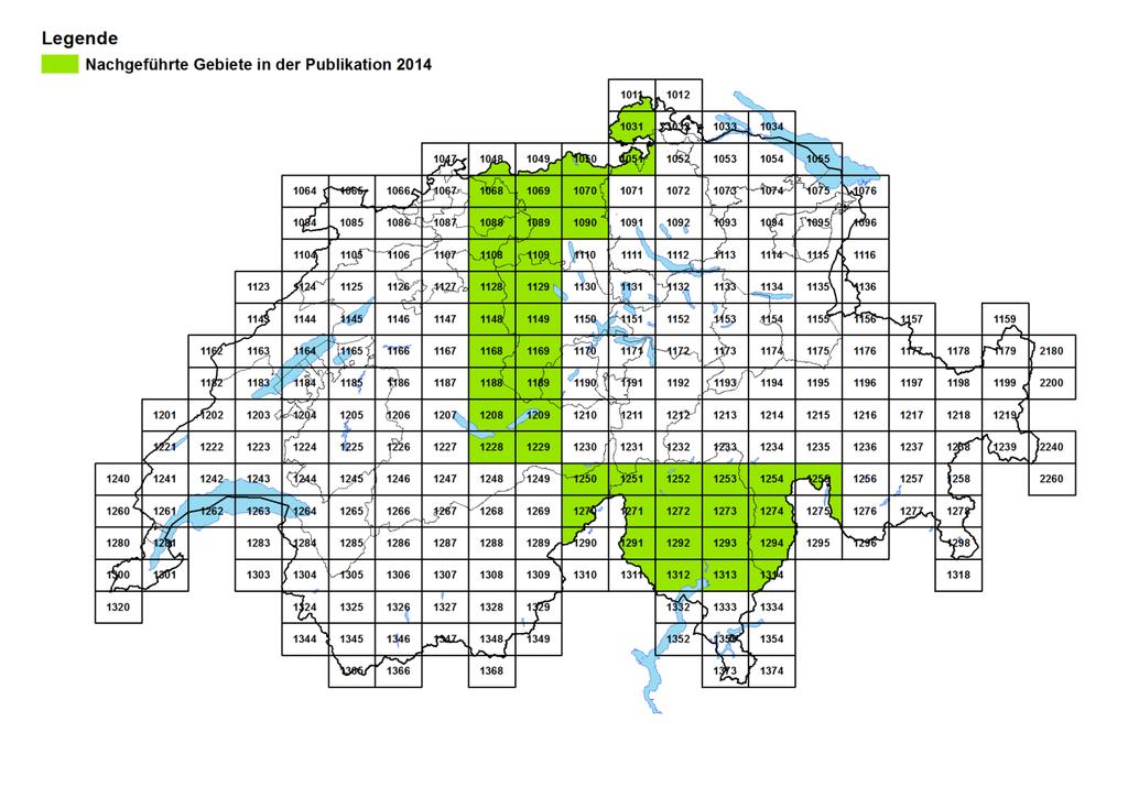 Arbeiten und Datenstand der Ausgabe 2014 Zur Herstellung der Version 2014 des Produktes swissalti 3D wurden im Bereich von 41 Landeskarten 1:25 000 die Basisdaten (DTM-TLM) überprüft und bei Bedarf