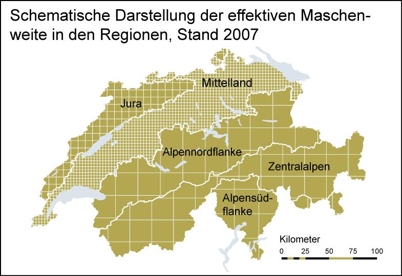 Entwicklung in den Regionen Die Regionen der Schweiz sind unterschiedlich stark zerschnitten.
