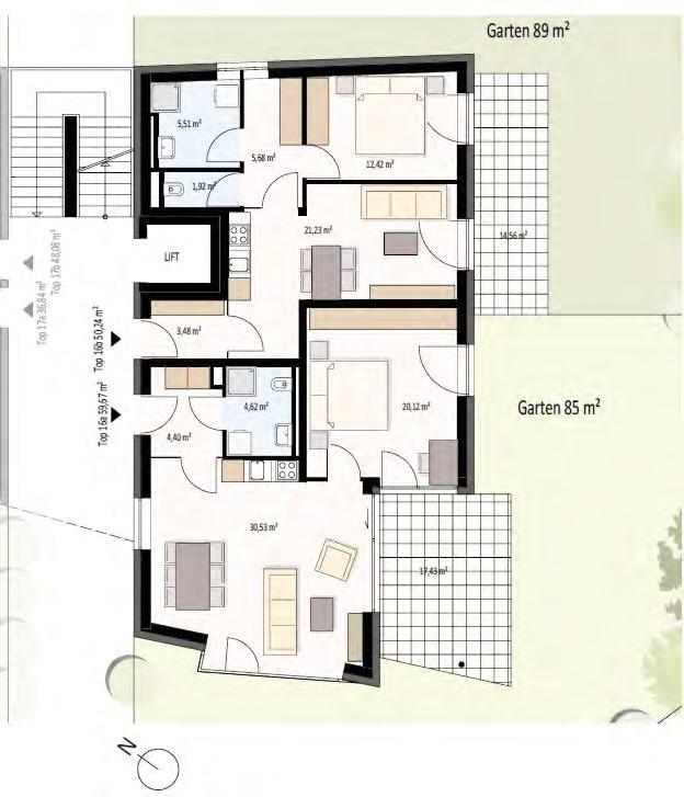HAUS C / ERDGESCHOSS / WOHNUNG TOP 16A TOP 16A Gartenwohnung Zimmer 2 Wohnnutzfläche m² 59,67 Garten m² 85,00 Terrasse