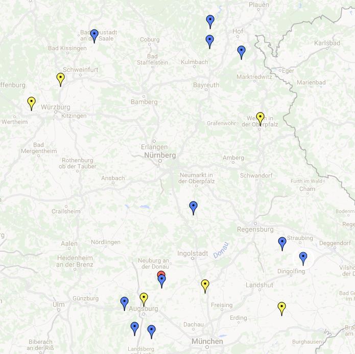 Unsere Erfassungs- und Aufbereitungsstrukturen Blauer Standort: Lager- und Aufbereitungseinrichtungen, die