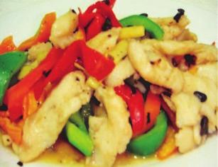 Sichuan-style 豉椒炒鱼片 Pfeffer Garnelen (a) 16,90 stir-fry fish fillet with ginger,
