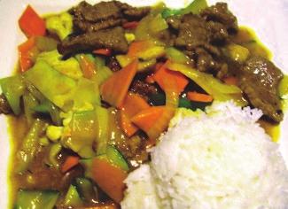 Rindfleisch mit Gemüse in pikanter Soße M18 Curry Rind (a,g) 6,50 gebratenes