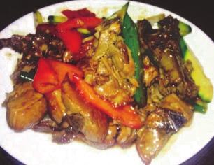 Chopped squid with Pakchoi (vegetables), Tong Gu mushrooms gebratene