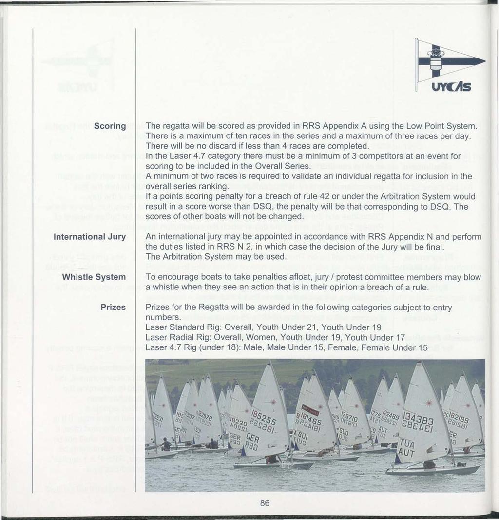 UYClS Scoring International Jury Whistle System Prizes The regatta will be scored as provided in RRS Appendix A using the Low Point System.