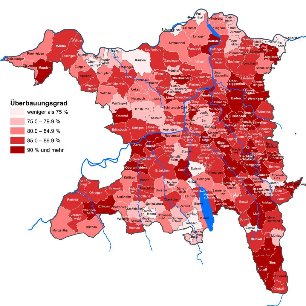 Der Überbauungsgrad im Kanton Aargau zeigt folgende Verteilung: Abb.