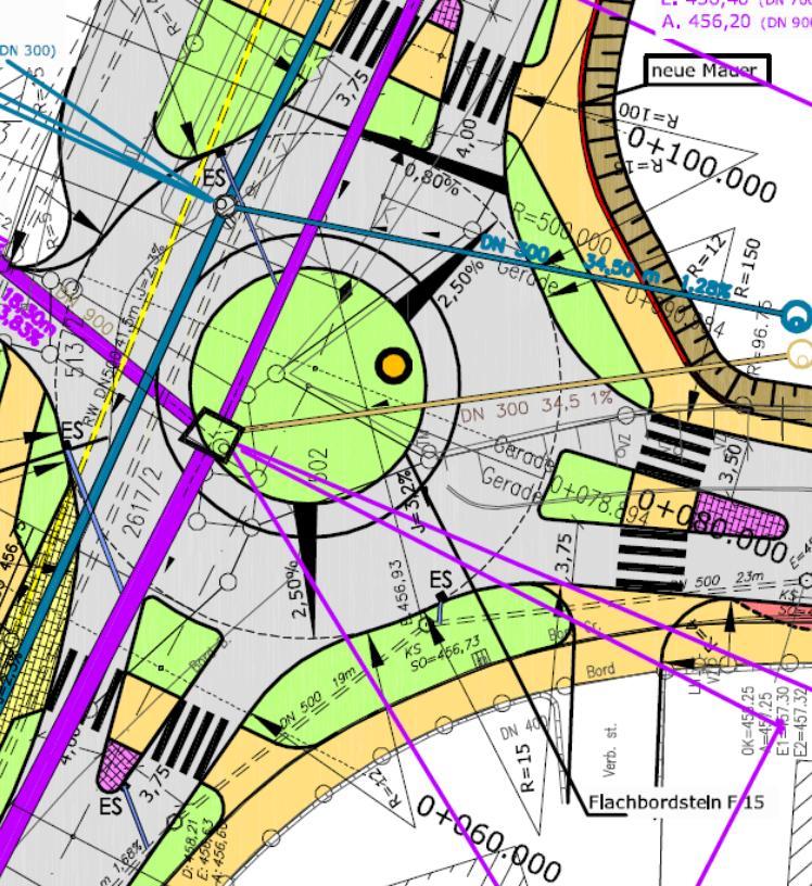 Anhand von neu gebauten Kreisverkehren soll im Folgenden belegt werden, dass Fahrbahnbreiten der Kreisverkehrszufahrten von 3,25 m - 3,50 m bei klassifizierten Straßen im Bodenseekreis realisierbar