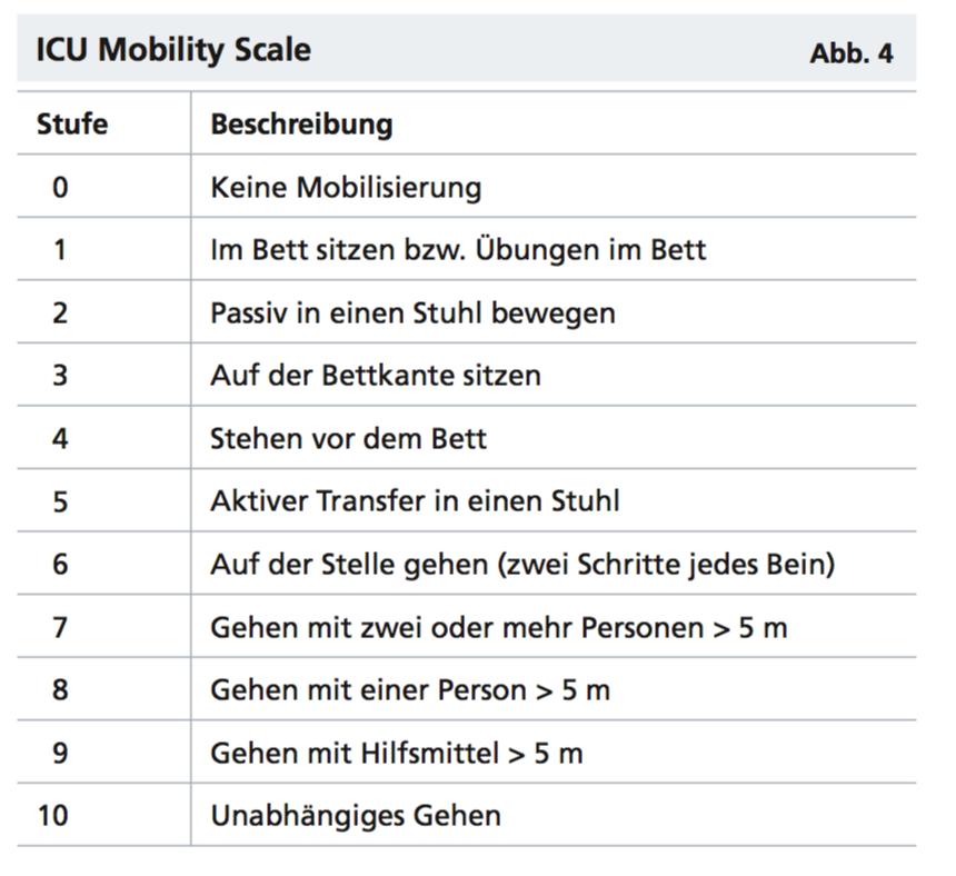 ICU Mobility Scale Zur Planung Absprache