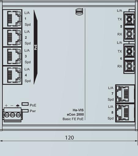 .. -8 dbm Eingangsempfindlichkeit -32 dbm -34 dbm (Betrieb) / Bestellinformationen SFP SC ohne PoE 5 - - 120 mm 0,05 A 0,84 Ha-VIS econ 2050B-A-P 24 02 005 0030 Ha-VIS