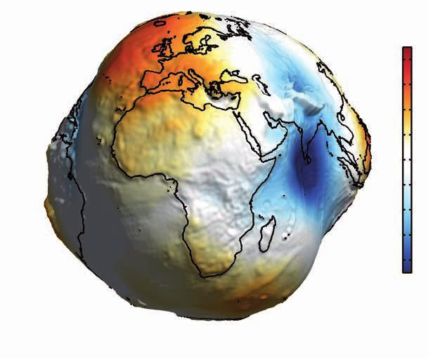 Thema Planet Erde 80 60 40 20 0-20 -40-60 -80 Abb. 2: Geoidhöhen (in Meter) über einem Näherungsellipsoid. m bis zu ±100 m.