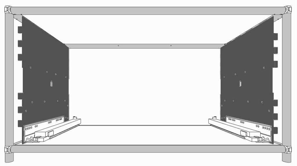 Schublade montieren (Bodenblech + Montage-Seiten einsetzen) Hinweis: Beginnen Sie mit dem untersten Fach, für das eine Schublade vorgesehen ist. Drücken Sie das Bodenblech in den Boden-Rahmen ein.