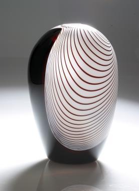 Vase, opalweiß / rubin, gesponnen, Incalmo h