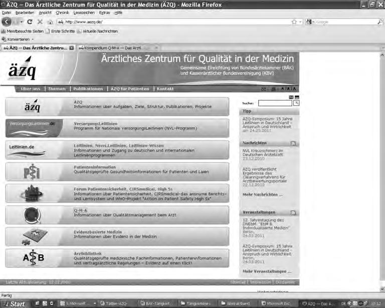 Ärztliche Berufsausübung Kapitel 4 4.5.8 Außendarstellung des ÄZQ Internetangebote des ÄZQ www.aezq.de Abbildung 7: Screenshot der Startseite von www.aezq.de Ein vollständiger Relaunch wurde für die Internetseite www.