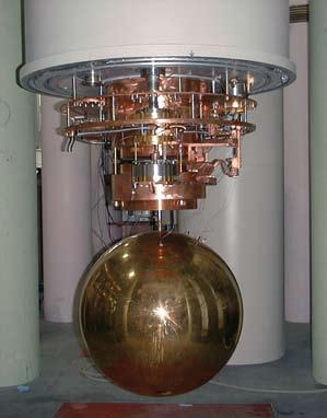 UWA/SuW-Grafik flüssiges Helium Nb-Zylinder So ist eine moderne Zylinderantenne wie NIOBE aufgebaut: Der Zylinder wurde in die Länge gestreckt, um die Dauer der Wechselwirkung mit der