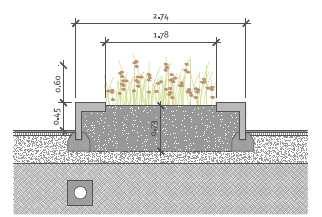 Sitzbankelement: Model ARBOSO von Creabeton Sitzbankelement von Creabeton mit Kuchenbaum und Stauden / Gräsern Form und Funktion: ARBOSO