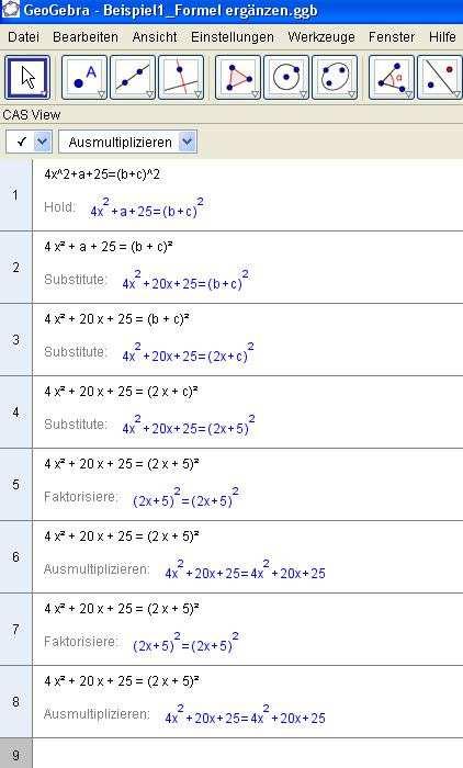 1.9 Unterrichtsablauf Einführung Wiederholung der drei Formeln ( u + v ) 2 = u 2 + 2 u v + v 2 ( u - v ) 2 = u 2-2 u v + v 2 u 2 - v 2 = ( u + v )( u - v) Erarbeitungsphase Beim Arbeitsblatt - Formel