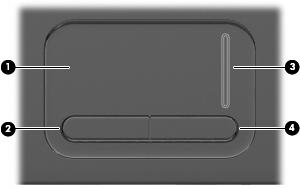Komponenten an der Oberseite Zeigegeräte Komponente (1) TouchPad* Zum Bewegen des Zeigers und Auswählen bzw. Aktivieren von Objekten auf dem Bildschirm.