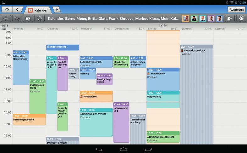 Terminkalender Persönlicher Kalender mit Überschneidungswarnung bei Konflikten mit anderen Terminen. Teamkalender ugriff auf die freigegebenen Kalender anderer Mitarbeiter und Gruppen.