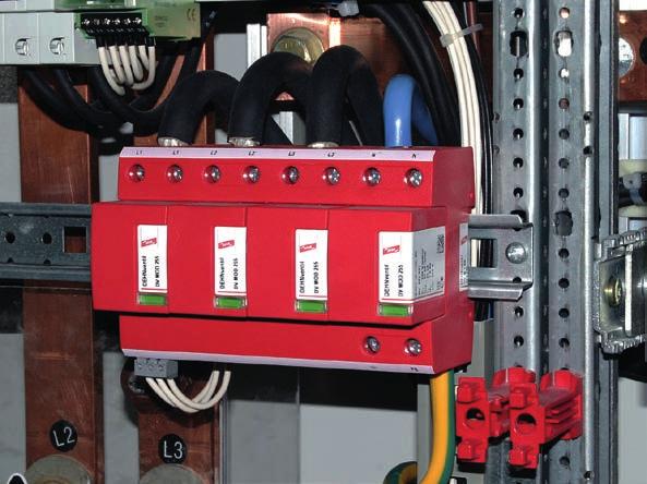 Bild 2 zeigt die Verbindung des Blitzschutzsystems mit dem elektrischen Netzsystem der Energietechnik 230/400 V am Eintritt der Niederspannungs-Hauptverteilung mit einem Kombi-Ableiter DEHNventil.