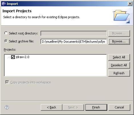 Import jdraw project into eclipse "Select archive file"