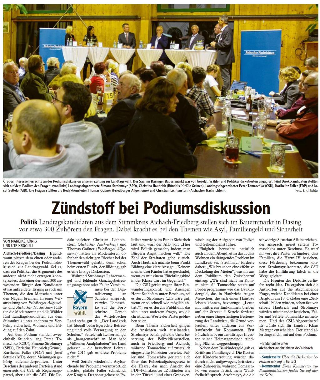 Podiumsdiskussion in Dasing zur Landtagswahl, moderiert