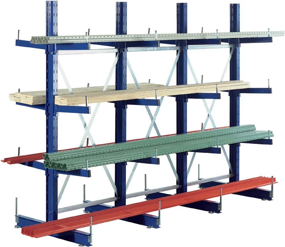 META MULTISTRONG Kragarmregal Systembeschreibung META MULTISTRONG Medium M = mittlere Belastung der Kragarme warmgewalzte Profile IPE 10 beidseitig gelocht für den nachträglichen Umbau