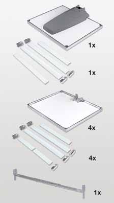 02 12 Arena Einhängetablar-Set Zu Säulen-Set Convoy Lavido Holzboden mit Rutschstopp Set bestehend aus: 4 höhenverstellbare Tablare + Glasreling-Sets 1 fixes Tablar oben +