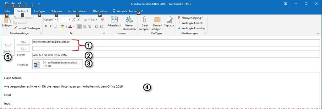 Eine E-Mail schreiben und verschicken Eine E-Mail erstellen Aktivieren Sie im Modul E-MAIL, Register START, Gruppe NEU die Schaltfläche NEUE E-MAIL. alternativ S n.