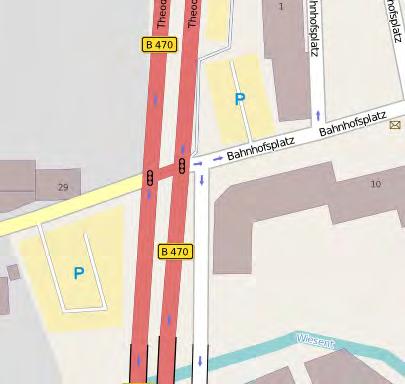 4.1.7 Knoten 7 Knotenplan Radrouten und Schilder 1: Existierender Laternenmast Die gepunktet dargestellte Route stellt den Routenverlauf aus der Schönbornstraße stadtauswärts dar.