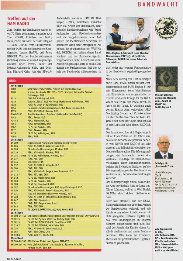 Vorabdruck CQDL 8 / 2012 - Die Tabelle «QRGs»